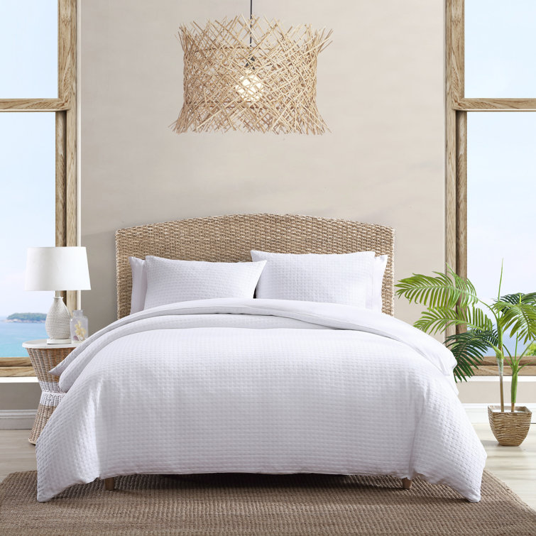 Serene Basketweave Queen Cotton Duvet Cover Set - White