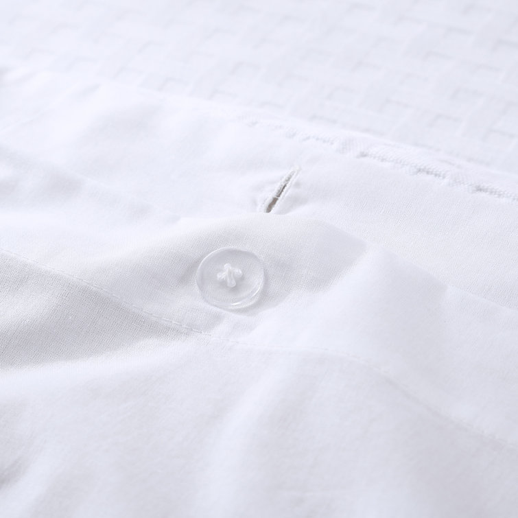 Serene Basketweave Queen Cotton Duvet Cover Set - White