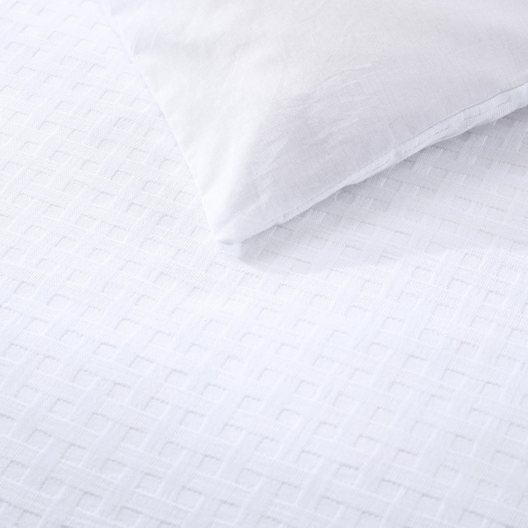 Serene Basketweave Queen Cotton Duvet Cover Set - White
