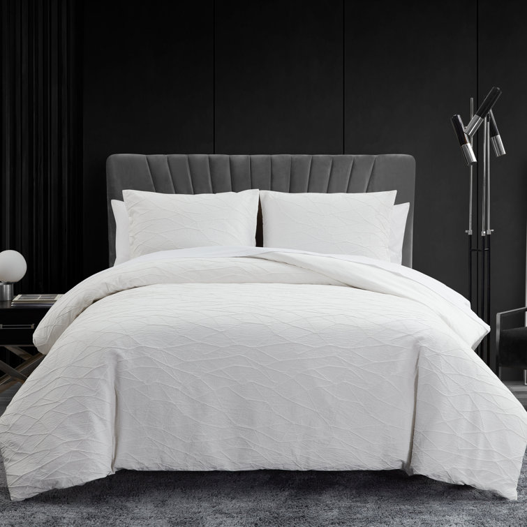 King Size White Cotton Crinkle Texture Duvet Cover Set