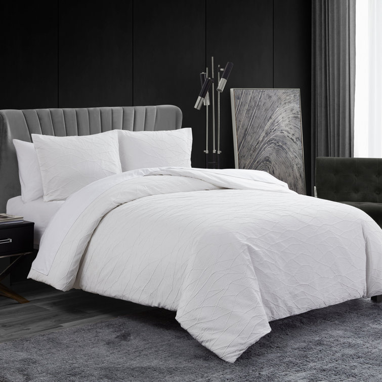 King Size White Cotton Crinkle Texture Duvet Cover Set