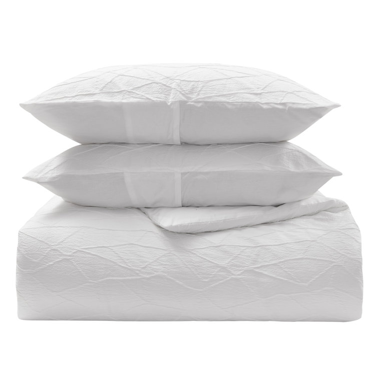 King Size White Cotton Crinkle Texture Duvet Cover Set