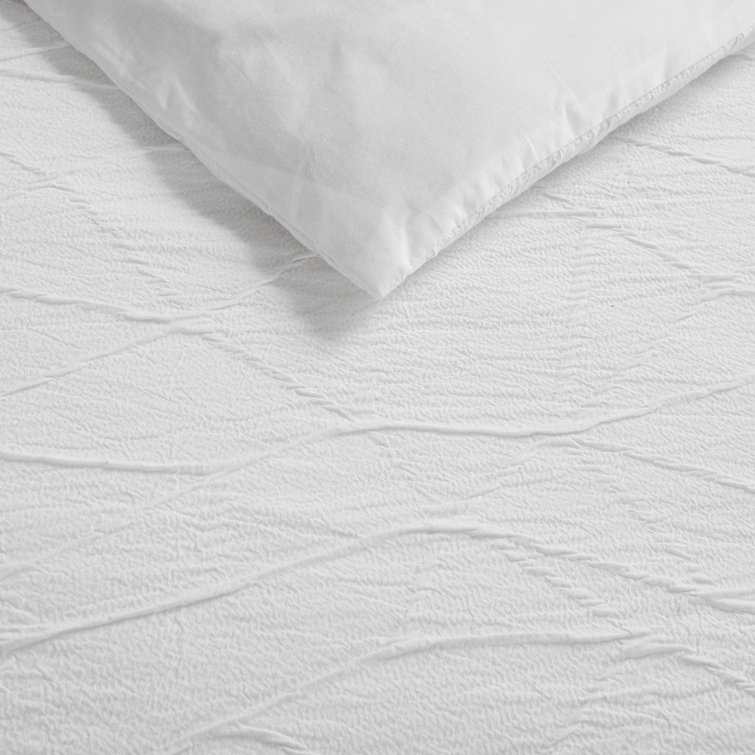 King Size White Cotton Crinkle Texture Duvet Cover Set