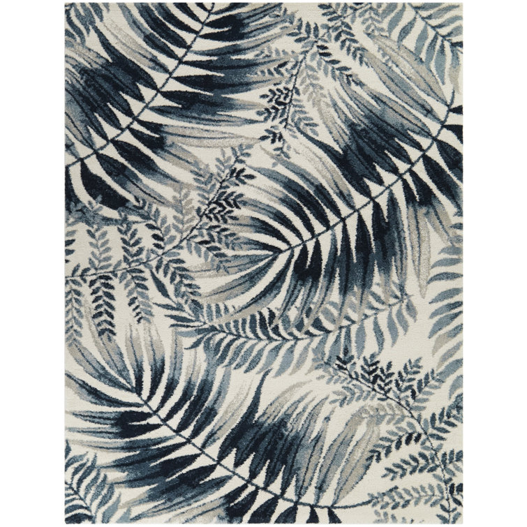 Baumann Blue and Gray Synthetic Floral Area Rug, 8' x 10'