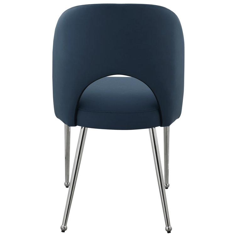 Navy Faux Leather Upholstered Side Chair with Chrome Legs, Set of 2