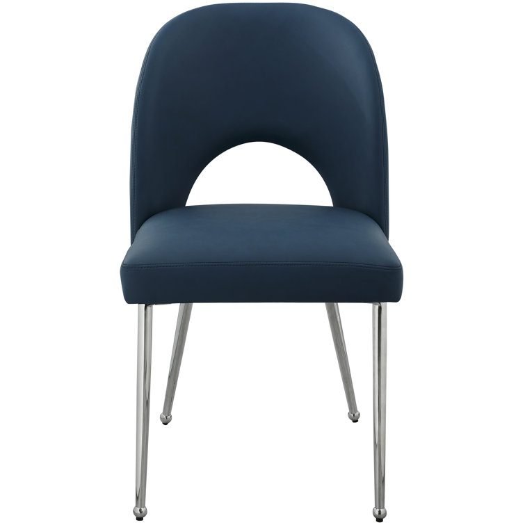 Navy Faux Leather Upholstered Side Chair with Chrome Legs, Set of 2