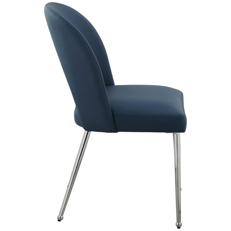 Navy Faux Leather Upholstered Side Chair with Chrome Legs, Set of 2