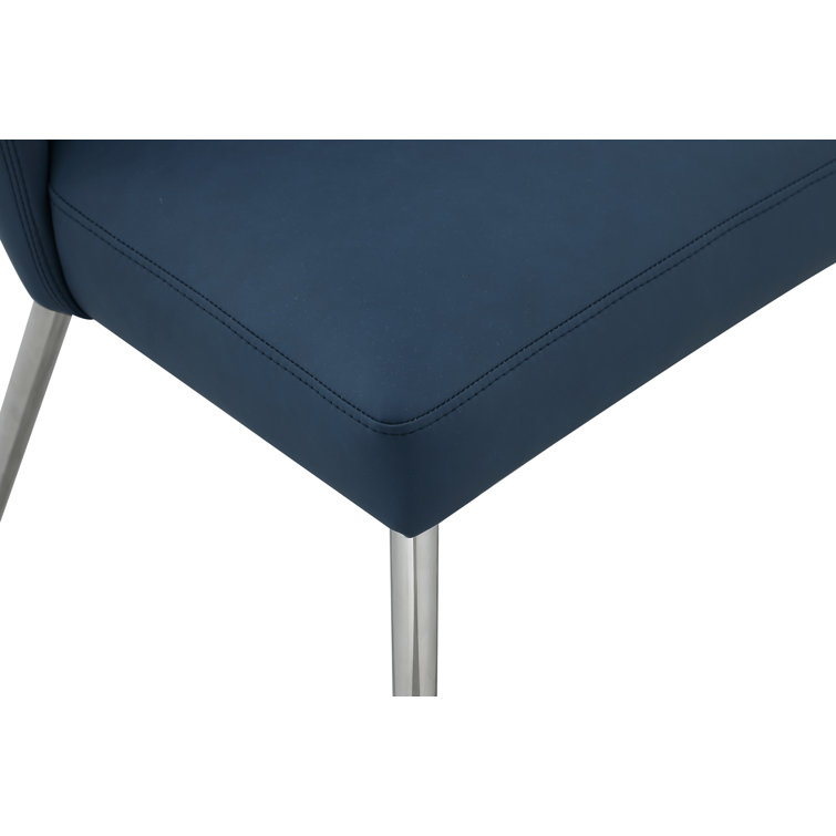Navy Faux Leather Upholstered Side Chair with Chrome Legs, Set of 2