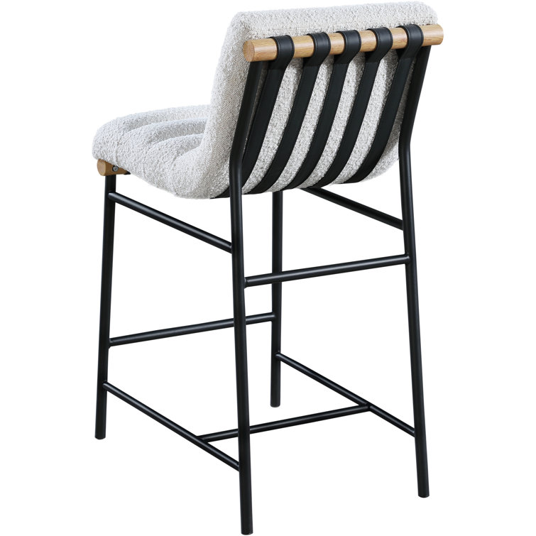 Cream Boucle Fabric and Metal Counter Stool