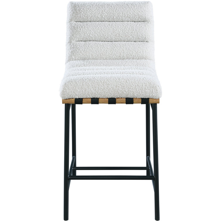 Cream Boucle Fabric and Metal Counter Stool