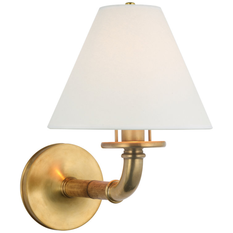 Natural Brass and White Parchment Dimmable Sconce with Bamboo Accent