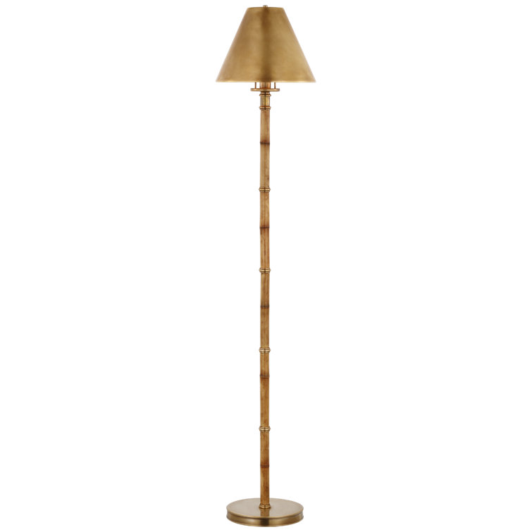 Waxed Bamboo and Brass Outdoor Floor Lamp