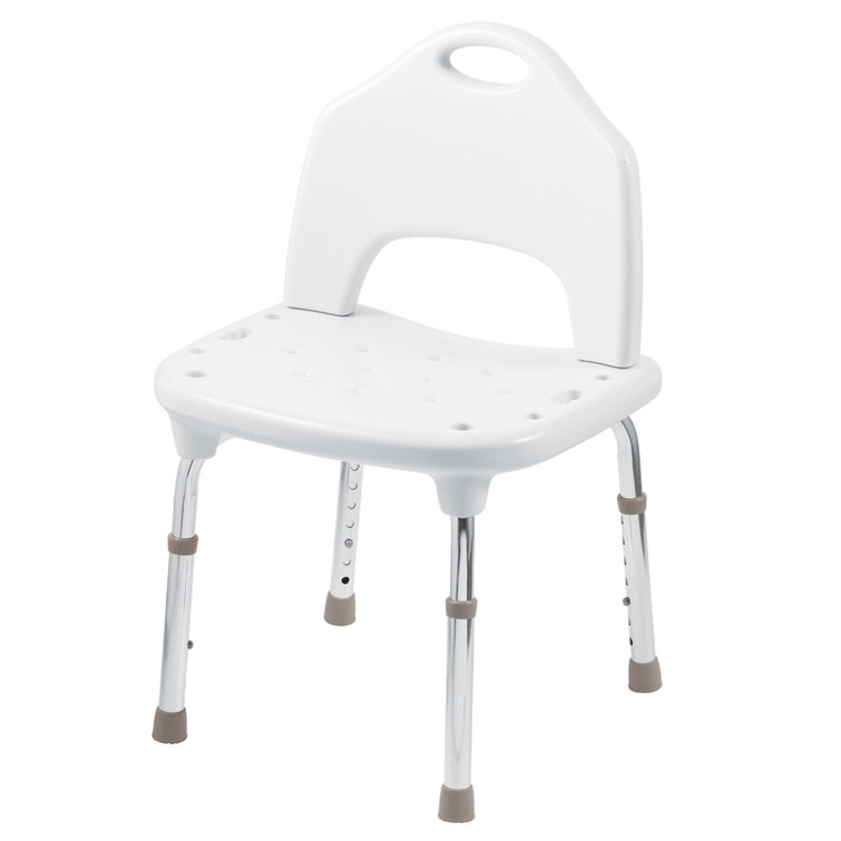 Adjustable Height White Plastic and Metal Shower Chair