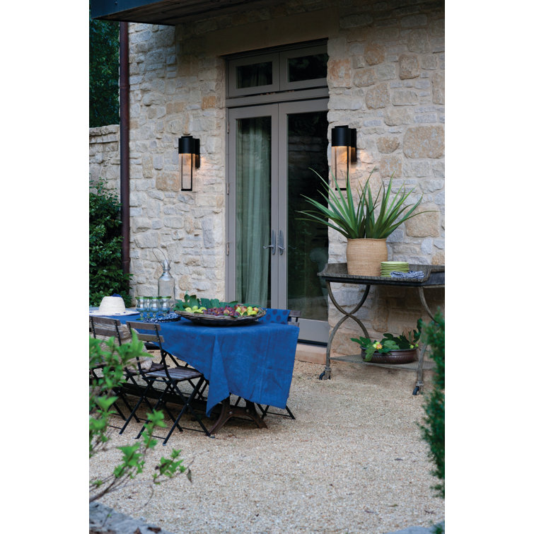 Sleek Black Aluminum LED Wall Light with Clear Seedy Glass