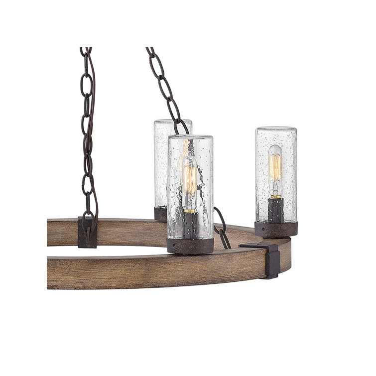 Sawyer Sequoia Brown 24" Outdoor Chandelier with Clear Seedy Glass