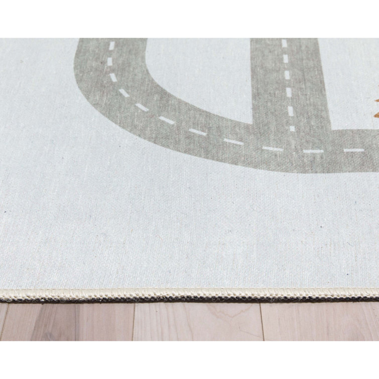 Gray Chenille Kids Playmat Road Traffic 5' x 7' Rug