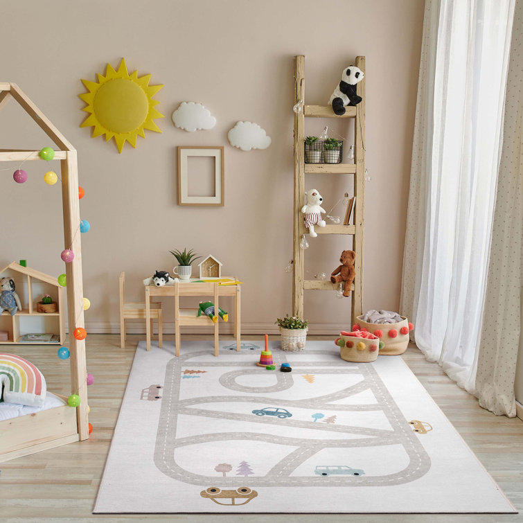 Gray Chenille Kids Playmat Road Traffic 5' x 7' Rug