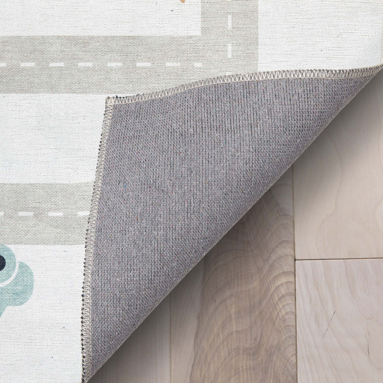 Gray Chenille Kids Playmat Road Traffic 5' x 7' Rug