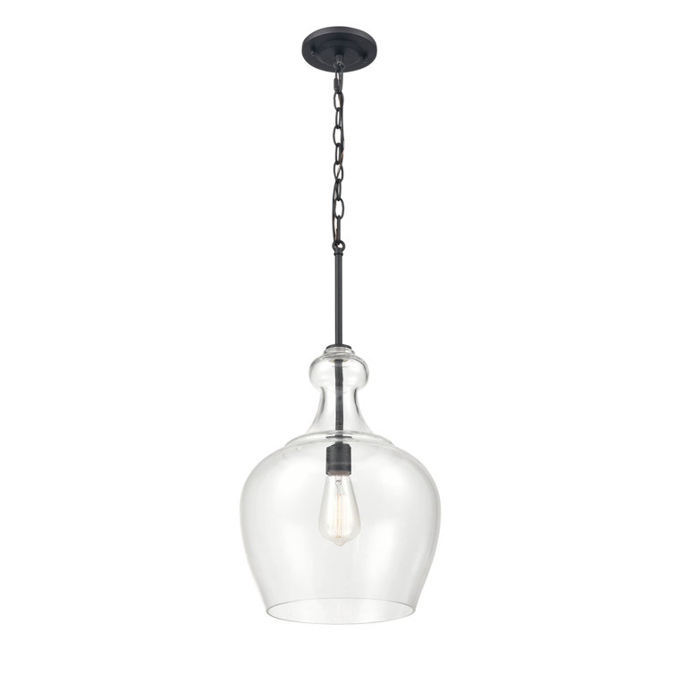 Matte Black Glass Jar Pendant Light with LED