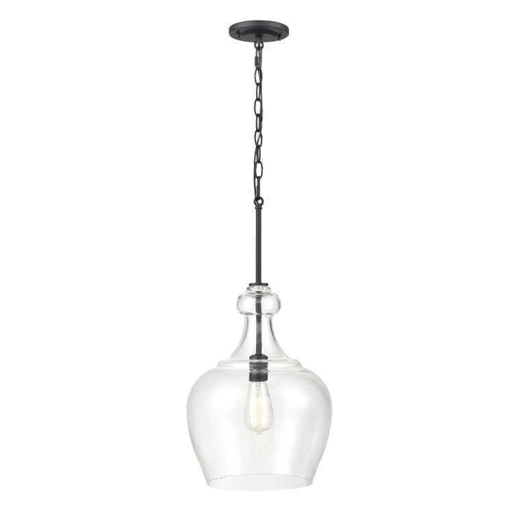 Matte Black Glass Jar Pendant Light with LED