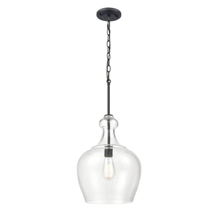 Matte Black Glass Jar Pendant Light with LED
