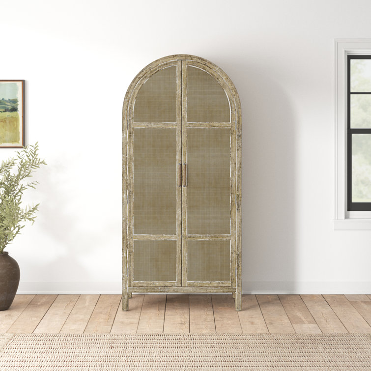 Natural Driftwood Rattan 2-Door Armoire with Shelves