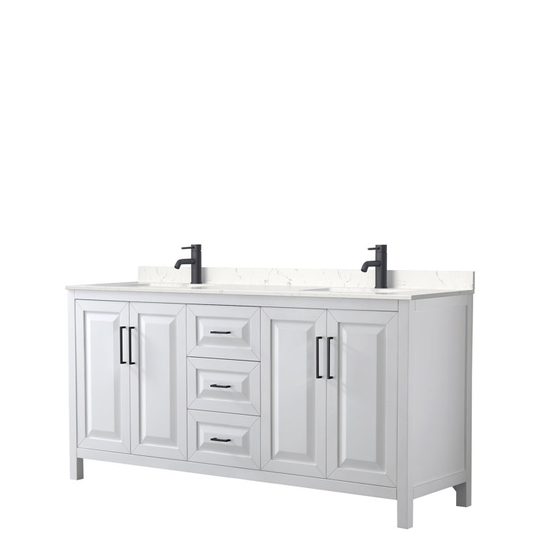Elegant 72'' White Double Freestanding Vanity with Carrara Marble Top