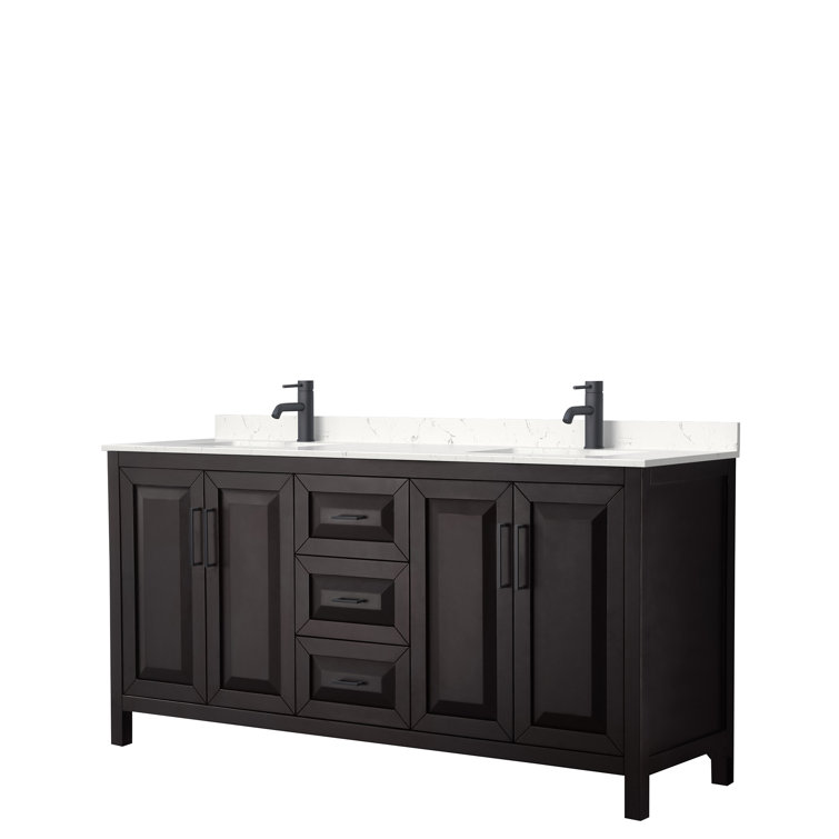 Daria 72'' Dark Espresso Double Bathroom Vanity with Carrara Marble Top