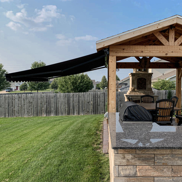 Black 12x10 Retractable Patio Awning with Manual Crank