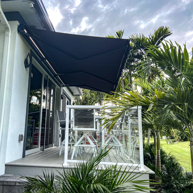 Black 12x10 Retractable Patio Awning with Manual Crank
