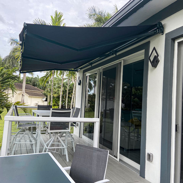 Black 12x10 Retractable Patio Awning with Manual Crank