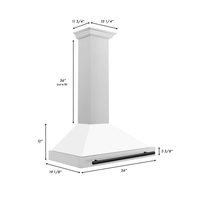 36" White Matte and Stainless Steel Wall Mount Range Hood