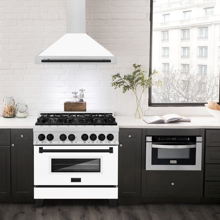 36" White Matte and Stainless Steel Wall Mount Range Hood