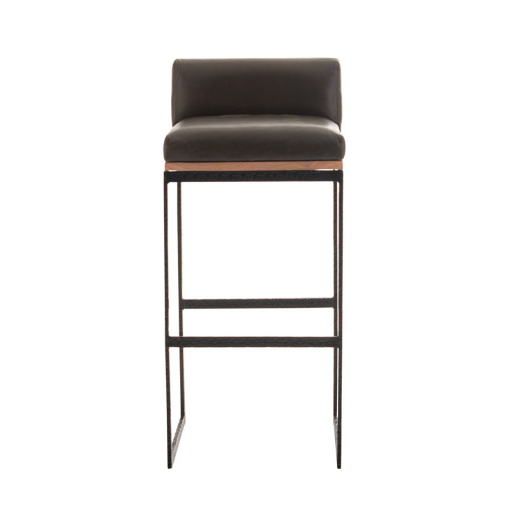 Graphite Leather and Blackened Iron Bar Stool