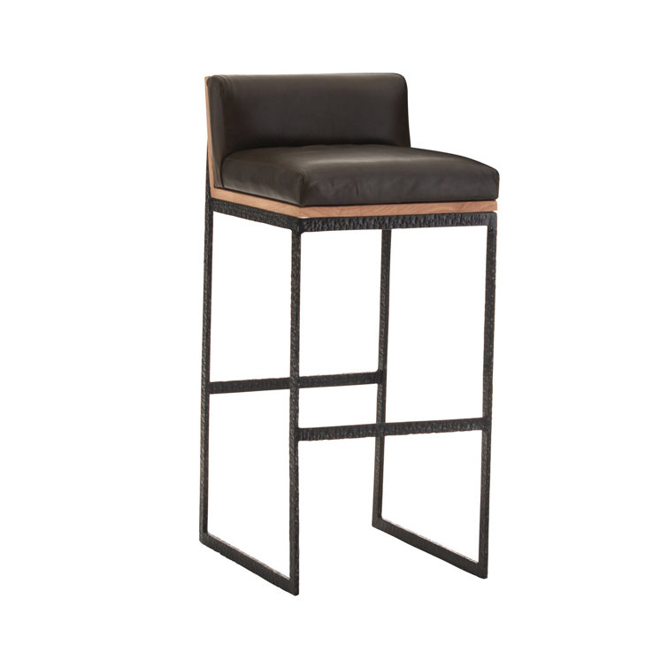 Graphite Leather and Blackened Iron Bar Stool