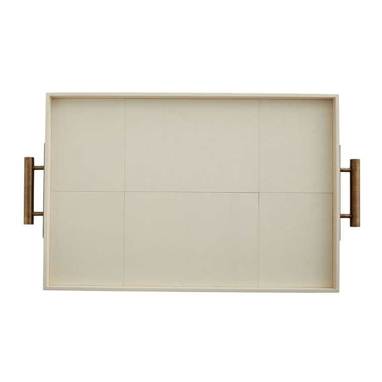 Ivory Leather and Brass Rectangular Decorative Tray