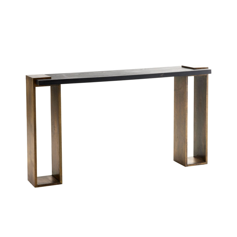 Orsen 62'' Ebony Oak Wood and Antique Brass Console Table