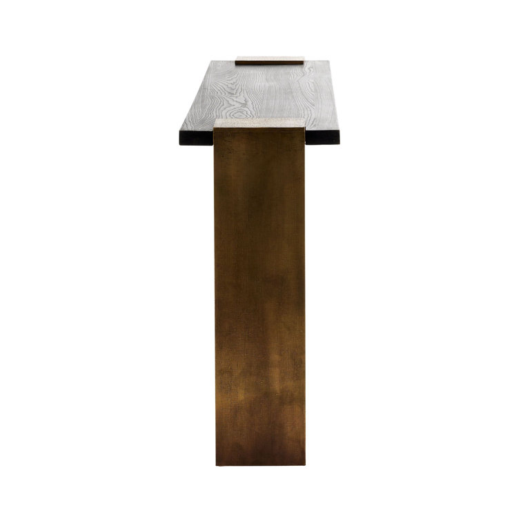 Orsen 62'' Ebony Oak Wood and Antique Brass Console Table