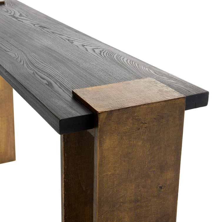 Orsen 62'' Ebony Oak Wood and Antique Brass Console Table