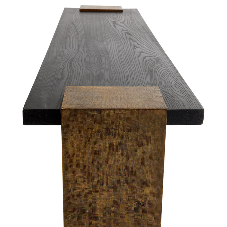 Orsen 62'' Ebony Oak Wood and Antique Brass Console Table