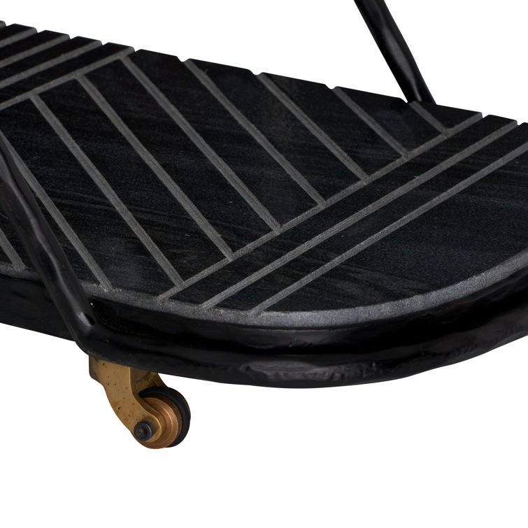 Nakoa Art Deco Blackened Iron and Marble Bar Cart with Glass Top