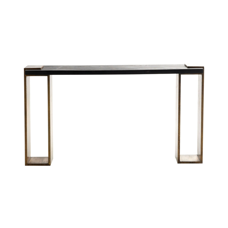 Orsen 62'' Ebony Oak Wood and Antique Brass Console Table