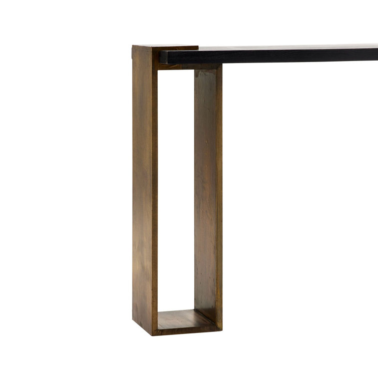 Orsen 62'' Ebony Oak Wood and Antique Brass Console Table