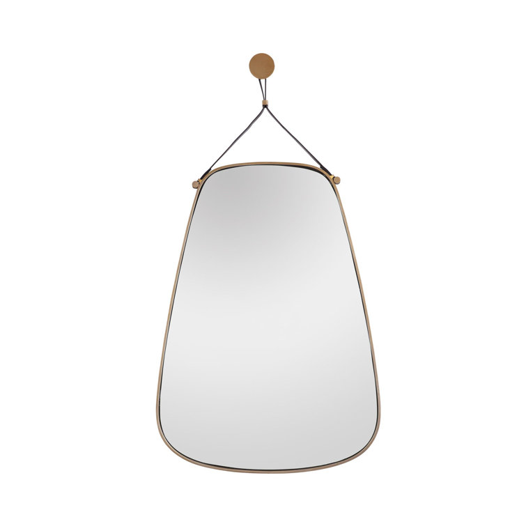 Elegant Rectangular Gold Leather-Strap Bathroom Mirror