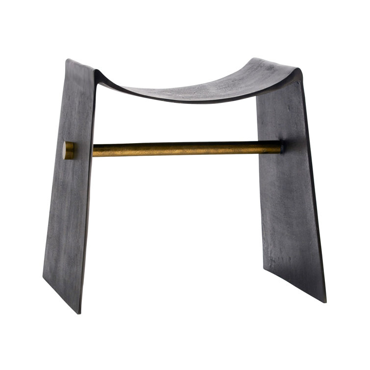 Rustic Blackened Iron and Aluminum Sled-Leg Accent Stool