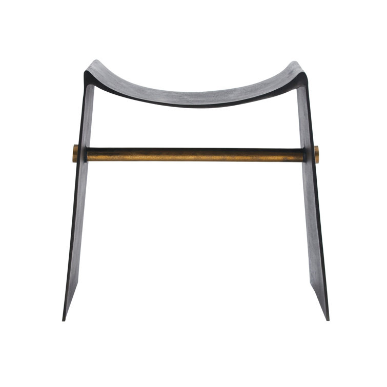 Rustic Blackened Iron and Aluminum Sled-Leg Accent Stool