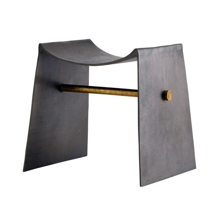 Rustic Blackened Iron and Aluminum Sled-Leg Accent Stool