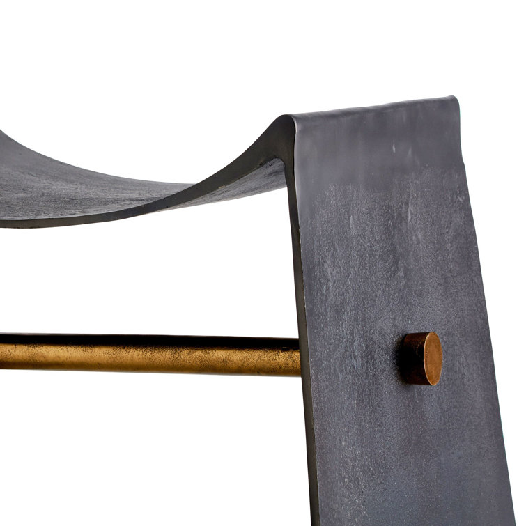 Rustic Blackened Iron and Aluminum Sled-Leg Accent Stool