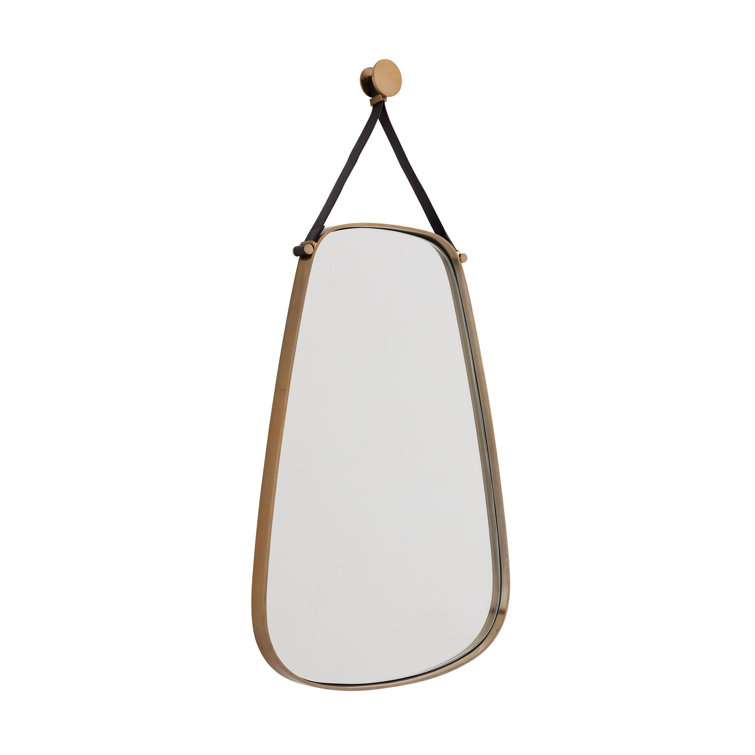Elegant Rectangular Gold Leather-Strap Bathroom Mirror