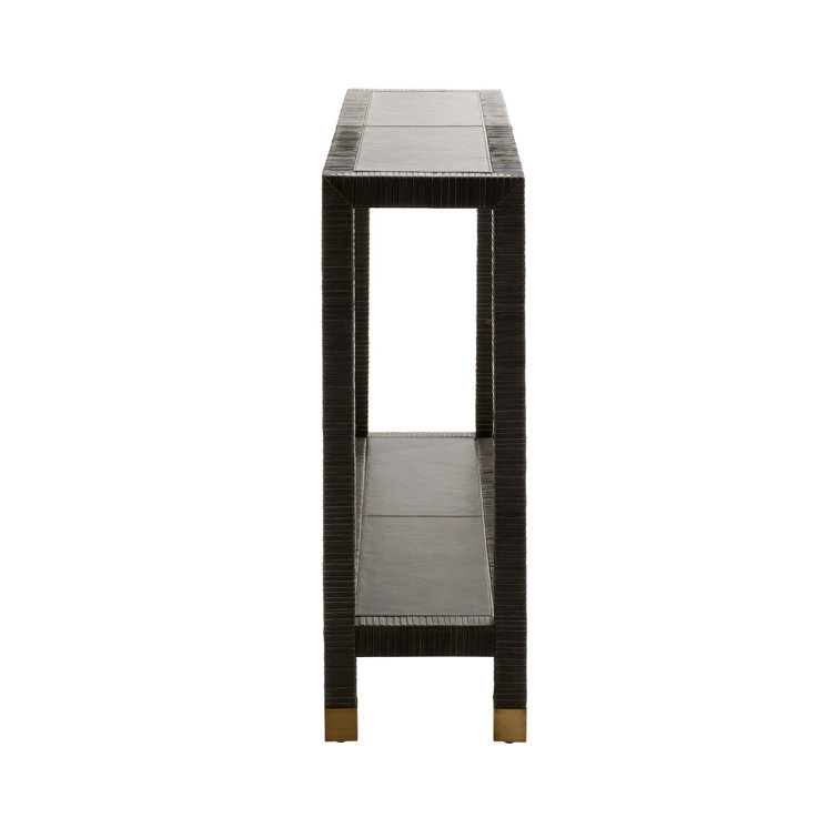 Graphite Leather Console Table with Brass Accents